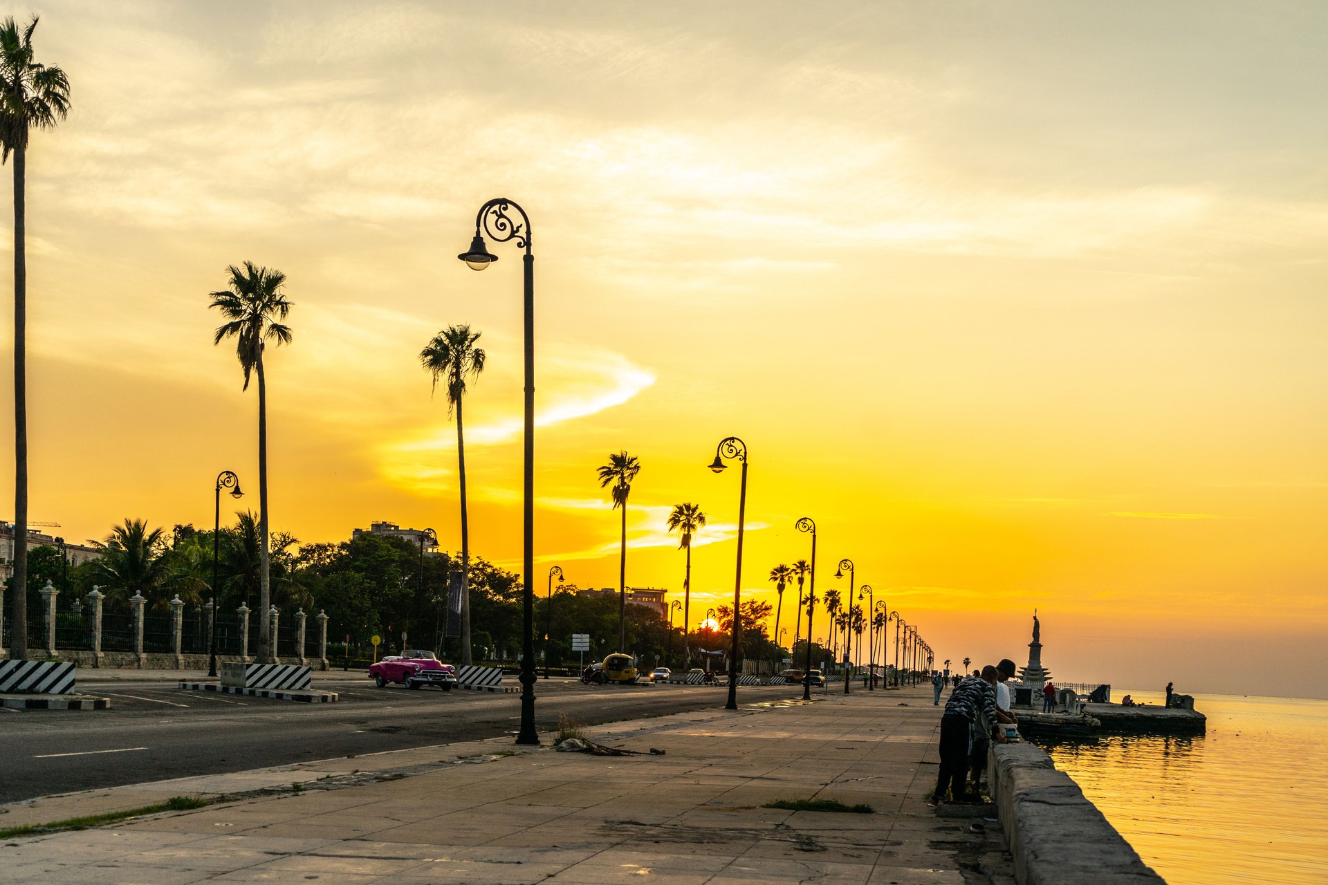 View of the sunset by the coastline in Havana, Cuba