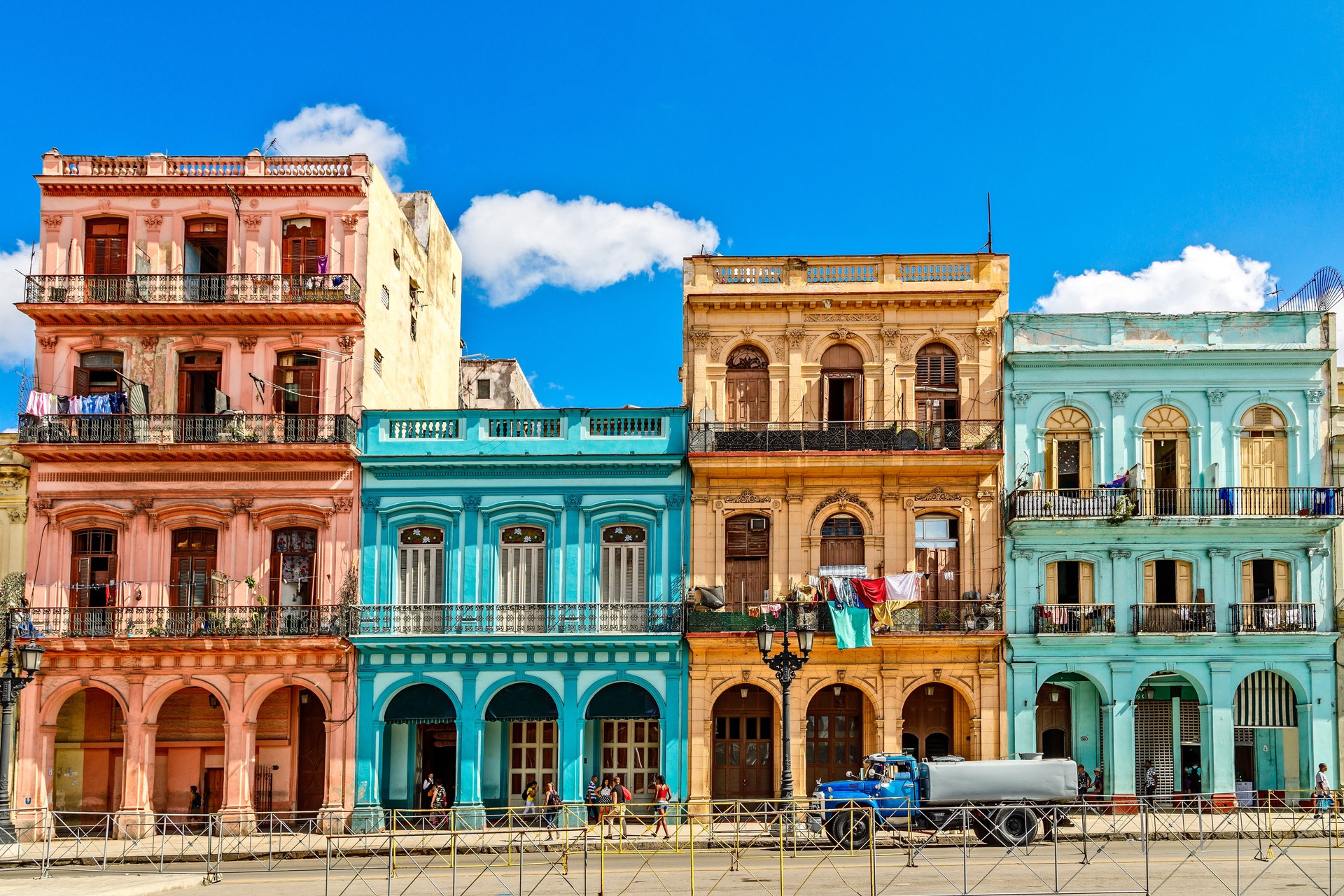 Colonial colorful houses across the road in the center of Havana Colonial colorful houses across the road in the center of Havana